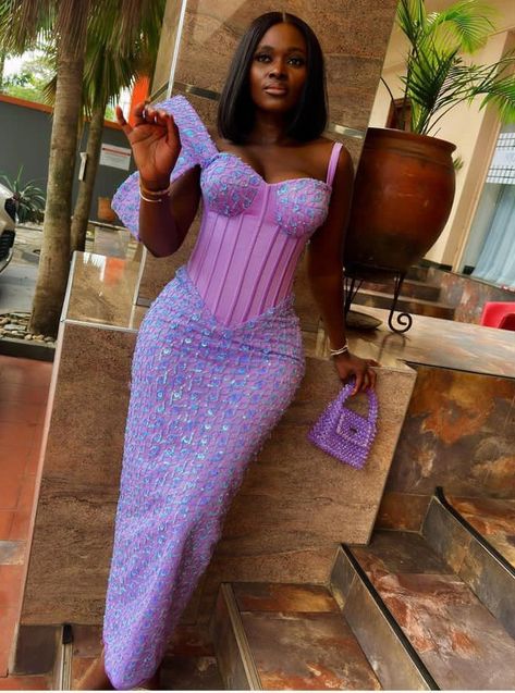 Kente Styles Bridesmaid, Brocade Dress Styles For Wedding Guest, African Wedding Guest Outfit Classy, Trendy Lace Asoebi Styles, Styles For Traditional Marriage, Corset Asoebi Styles, Lace Gown Styles Aso Ebi, Gown Dress For Women, Lace Gown Dress