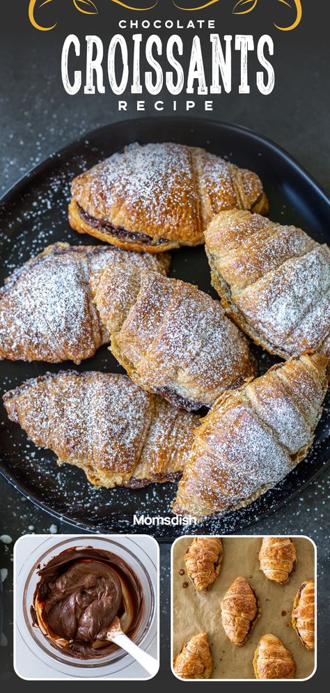 Chocolate Corrisants, Easy Croissant Dessert Recipes, Easy Stuffed Croissants, Premade Croissant Recipes, Chocolate Filled Croissants Easy, Nutella Stuffed Croissants, Twice Baked Chocolate Croissant, Sweet Croissant Fillings, Panera Chocolate Croissant