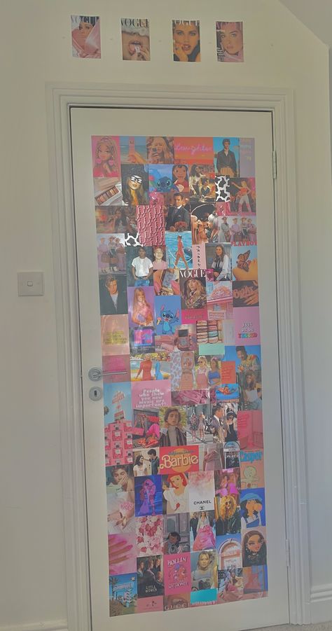 Bedroom Door Collage, Picture Collage On Door, Picture Door Ideas Bedroom, Y2k Door Decor, Photo Door Ideas, Picture Door Ideas, Door Collage Bedroom, Bedroom Door Posters, Door Posters Aesthetic