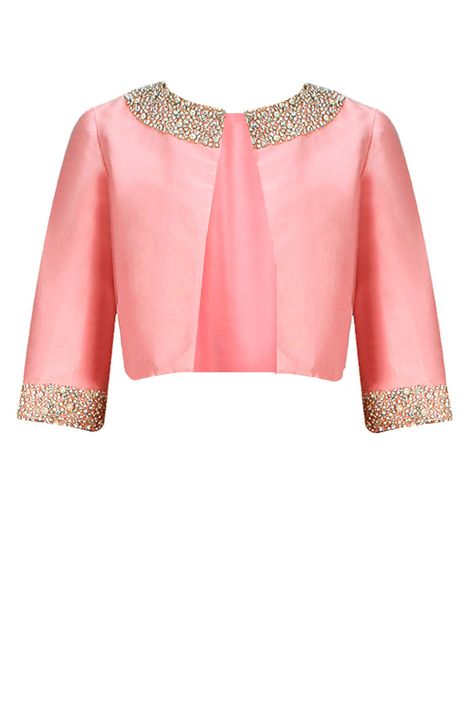 PERNIA QURESHI Dusty pink pearl and rhinestone embroidered bolero jacket available only at Pernia's Pop-Up Shop. Pernia Qureshi, Crochet Hat Ideas, Saree Jackets, Hat Ideas, Bolero Jacket, Indian Designer Wear, Crochet Hat, Blouse Patterns, Jacket Design