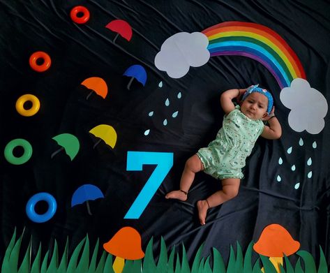 7 Month Photoshoot Ideas For Baby Boy, Rain Theme Baby Photoshoot, Rainbow Theme Baby Photoshoot, Monthly Photoshoot, Baby Boy Newborn Photography, Monthly Baby Pictures, Baby Milestone Photos, Monthly Baby Photos, Baby Pictures Newborn