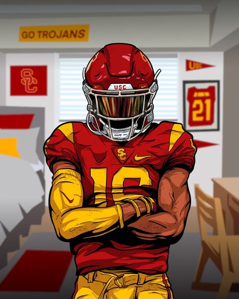 Nfl Drawings, College Football Art, Football Player Drawing, Football Swag, Usc Trojans Football, Trojans Football, Usc Football, Football Drawing, Tyreek Hill