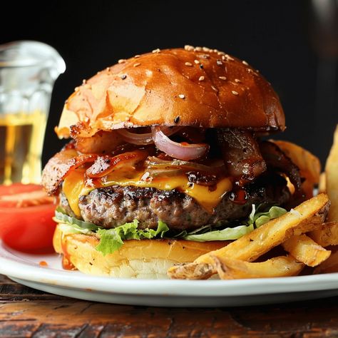 Indulge in the ultimate Triple Seared Whiskey Burger with juicy beef, whiskey glaze, and savory toppings. Whiskey Burger, Whiskey Glaze, Burger Recipe, Burger Recipes, Whiskey, Glaze, Quick Saves