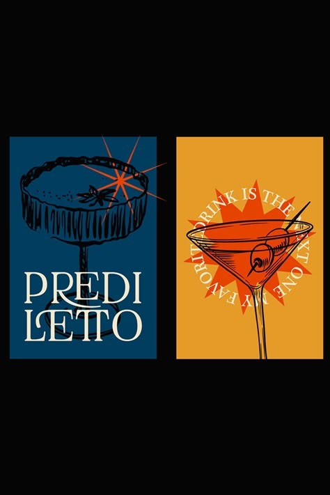 Step into the world of Prediletto—a vibrant cocktail bar brand identity design by Beatriz Granzotto. With bold colors, playful illustrations, and striking typography, this project is the epitome of modern bar culture and creative design. Perfect for anyone seeking a fresh, unique vibe. - Fivestar Branding Agency Is A Design and Branding Agency. This Work Belongs to The Accredited Artist and Is Curated For Inspiration Only 
#CocktailBarBranding #BrandingInspiration #LogoDesign #CreativeBranding Cocktail Bar Logo, Cocktail Bar Branding, Cocktail Logo, Bold Branding Design, Cocktail Restaurant, Alcohol Packaging Design, X Typography, Brand Brief, Corporate Brand Identity