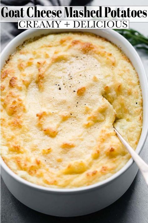 Goat Cheese Mashed Potatoes, Goat Milk Recipes, Cheese Mashed Potatoes, Creamy Goat Cheese, Sides Recipes, Goat Cheese Recipes, Vegetarian Sides, Garlic Mashed Potatoes, Mashed Potato Recipes