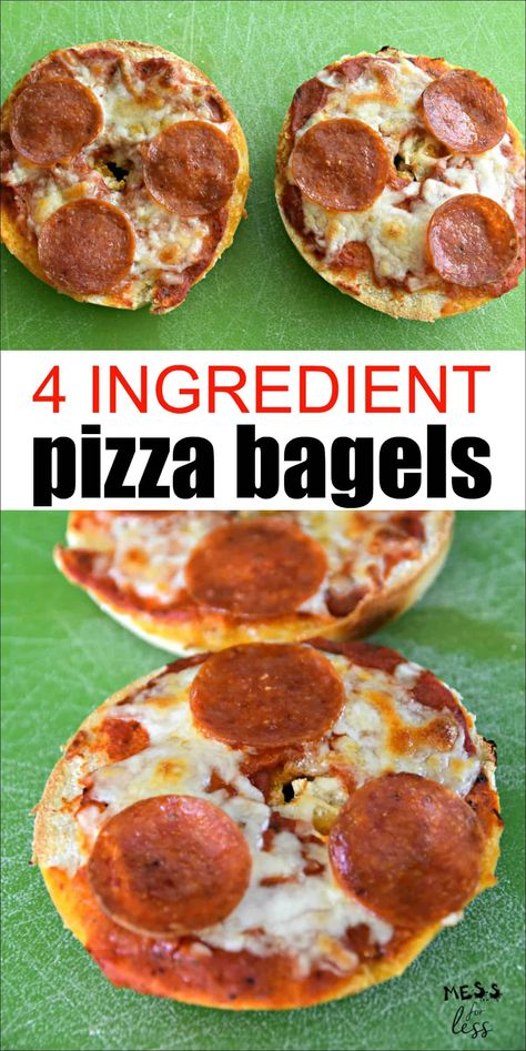 4 Ingredient Pizza Bagels Bagel Pizza Recipe, Kids Pizza Recipes, Culinary Lessons, Pizza Roll Recipe, English Muffin Pizza, Kids Recipe, Bagel Bites, Pizza Bagels, Easy Meals For Kids