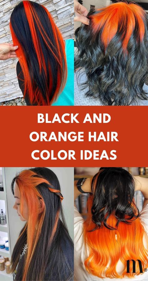 🍊 Embrace citrusy shades with 33+ black and orange hair color ideas. Find your perfect match in ombre, split dye, short styles, braids, and hairstyles with bangs. Find the best hair color ideas and trending shades for different hairstyles featuring black and orange hair dye in this article. Black And Orange Hair, Halloween Hair Dye, Skunk Highlights, Tips For Black Hair, Orange Hair Color Ideas, Fire Ombre Hair, Short And Curly Hairstyles, Orange Hair Dye, Reverse Ombre Hair