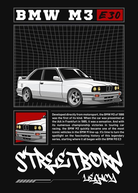 BMW M3 E30 Car Displate Poster Illustration