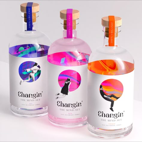 Flat Character Illustration Graphic Design Graphic Designer Studio, Gin Brands, Drinks Packaging Design, Bottle Design Packaging, Alcohol Packaging, Bottle Label Design, Gin Bottles, Alcohol Bottles, Designer Studio