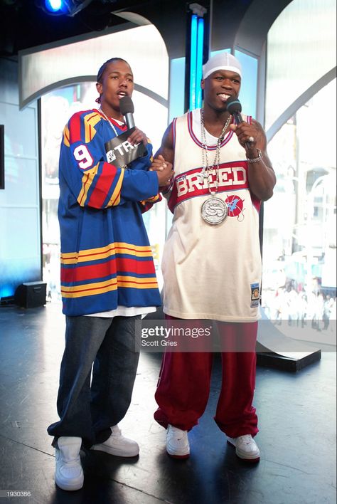 Nick Cannon and 50 Cent during ‘50 Cent Kicks Off MTV's "TRL" High School Week’ 2003 #50cent #curtisjackson #curtisjamesjackson #curtisjamesjacksoniii #nickcannon #mtv #mtvvault #mtvarchives #mtvnews #oldschoolmtv #2003 #2000s #early2000s #2000snostalgia #2000sfashion #early2000sfashion #fashion #hiphop #hiphopfashion 2000 Mens Fashion, 2000s Outfits Men, 90s Hiphop Fashion, 90s Hip Hop Outfits, 2000s Hip Hop Fashion, 2000s Fashion Men, Black American Culture, 2000s Hip Hop, Cultura Hip Hop