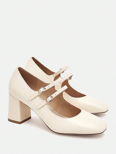 SHEIN MOD Elegant Beige Mary Jane Pumps For Women, Buckle Decor Square Toe Chunky Heeled PumpsI discovered amazing products on SHEIN.com, come check them out! Zapatos Mary Jane, Mary Jane Pumps, Mary Jane Shoes, Beautiful Outfits, Mary Janes, Trendy Outfits, Buckle, Pumps, Collar