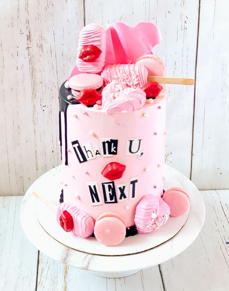 Thank You Next Cake, Thank You Next Party, Mean Girls Cake, March Cake, Minimalistic Cakes, Ariana Grande Birthday, Breakup Party, Pink Birthday Decorations, Mean Girls Party