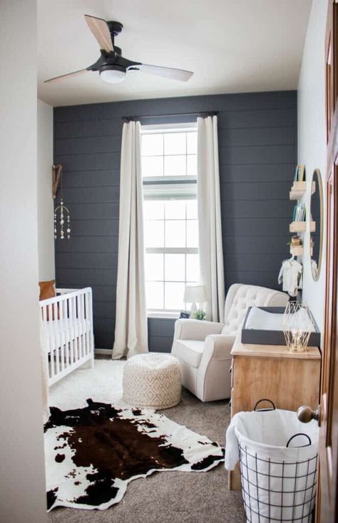 Baby Room Boy, Grey Accent Wall, Shiplap Wall Diy, White Crib, Farmhouse Nursery, Babies Room, Diy Shiplap, Fantastic Baby, Nursery Baby Room