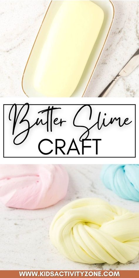 Don't worry this easy DIY Butter Slime is not made with actual butter. It gets its name from the smooth buttery-like texture! Unlike traditional slime it doesn't ooze, instead it bends, molds and is much fun to play with. Easy Butter Slime Recipe, Butter Slime Recipe Without Borax Easy, Slime Recipe No Borax Easy, How To Make Butter Slime Without Clay, Butter Slime Recipe Without Clay, How To Make Butter Slime, How To Make Fluffy Slime, Butter Slime Without Clay, Slime Recipe Easy