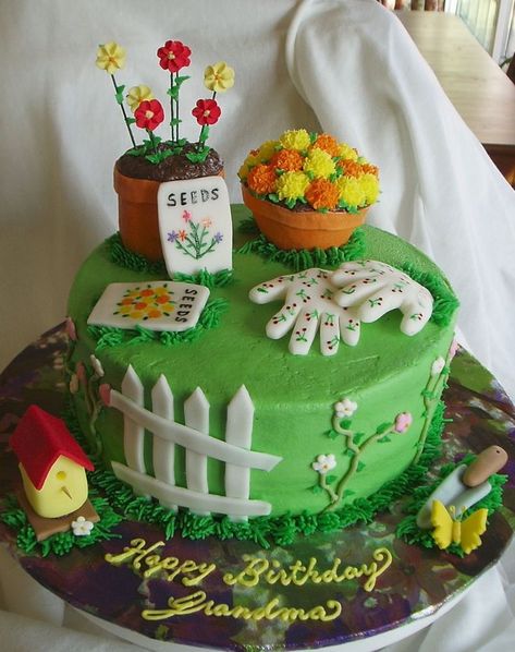 Gardening cake Allotment Cake, Garden Theme Cake, Garden Birthday Cake, Garden Party Cakes, 90th Birthday Cakes, Butterfly Birthday Cakes, 70th Birthday Cake, 60th Birthday Cakes, Green Cake