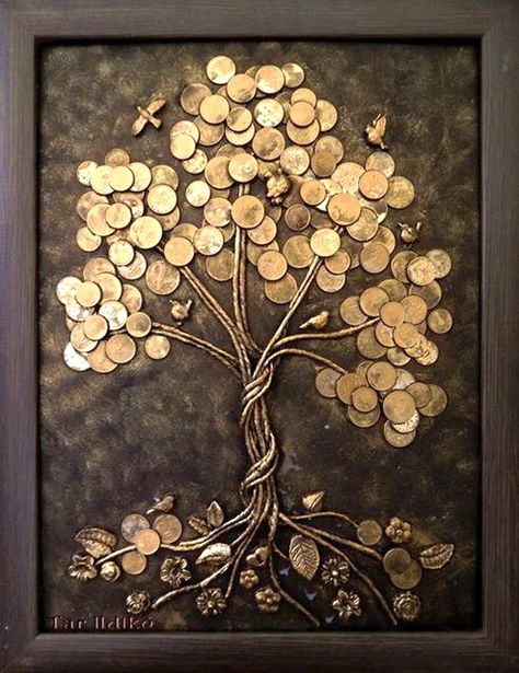 Coin Crafts, Glue Art, Imagination Art, Coin Art, Metal Tree Wall Art, בר מצווה, Money Trees, Metal Art Diy, Button Art