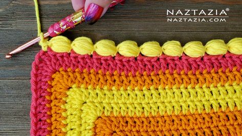 Naztazia Crochet, Bubble Border, Borders Crochet, Crochet Edging Patterns Free, Crochet Pompom, Blanket Borders, Blanket Border, Crochet Blanket Border, Puff Stitch Crochet