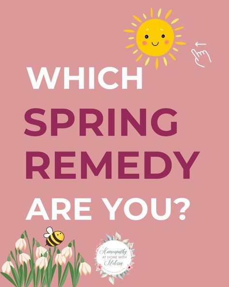 Which spring remedy are you? Download my free allergy guide here: https://melissacrenshaw.com/free-resources-2 #remedy #spring #allergy #allergies #hayfever #alliumcepa #pulsatilla #natrummuriaticum #remedies #homeopathy #homeopathyworks #melissacrenshaw Spring Allergies, Hay Fever, April 6, Homeopathy, Free Resources, Allergies, It Works, Quick Saves, Instagram