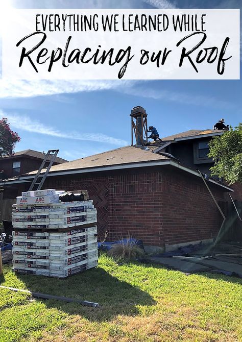 Everything we learned from having our roof replaced – how to choose a color, whether you should do it yourself, if you should stay in your house while it’s happening, and more! You'll find out if you should hire a roofing company or try to build a DIY roof. How to prepare to have your roof replaced. What you need to know about cleaning up after you have your roof replaced and whether or not you should stay in your house while your roof is being replaced. Our Handcrafted Life Gutter Colors, Diy Roofing, Gutters And Downspouts, Roof Decoration, Garage Roof, Necessary Evil, Rustic Recipes, Roof Replacement, Roofing Company