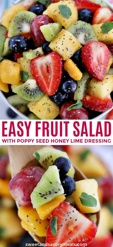 Salad With Honey Lime Dressing, Fruit Salad With Honey, Sweet Salad, Creamy Fruit Salads, Healthy Fruit Salad, Honey Lime Dressing, Dressing For Fruit Salad, Fruit Salad Easy, Summer Salads With Fruit