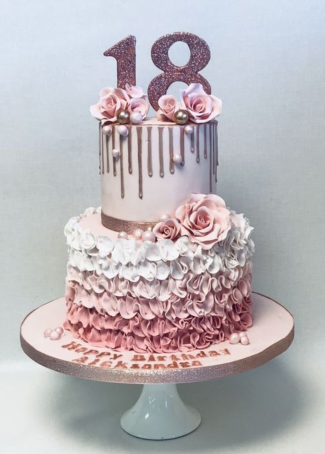 18th Birthday Cake 2 Tier Pink, 2 Tier Debut Cake Design, 18th Birthday Pink Cake, Pink Cake For 18th Birthday, Rose Gold 2 Tier Cake, Pink Birthday Cake Two Tier, Two Tier 18th Birthday Cake, Two Tier Birthday Cake For Women, Cake Design For 18th Birthday