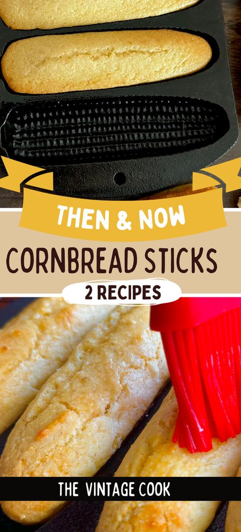 Video + Two recipes for you! First is a 1930’s inspired  Recipe & Now, a newer recipe using prepared cornbread mix. The most important thing is to update your METHOD for both. No more smearing crisco all over the pan resulting in greasy cornbread sticks. It’s cast iron baking, not deep frying. Cornbread Sticks In Cast Iron, Martha White Cornbread, Cornbread Sticks, Cornbread Corn, Raisin Bran Muffin Recipe, White Cornbread, Country Cornbread, Pecan Bread Recipe, Corn Sticks