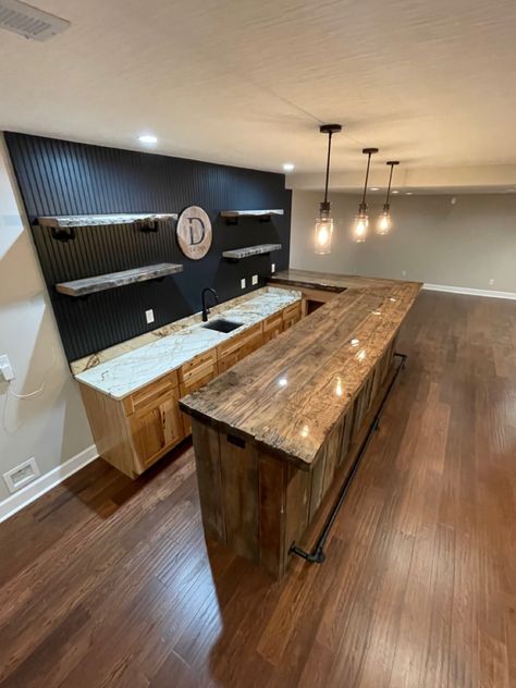 Bar Countertops Basement, Bar Kick Plate Ideas, Bar Remodel Ideas Basement, Custom Basement Bar, Basement Bar Designs Rustic, Basement Home Bar Ideas, Basement Bar Paint Colors, Easy Basement Bar Ideas, Basement Bar Inspiration