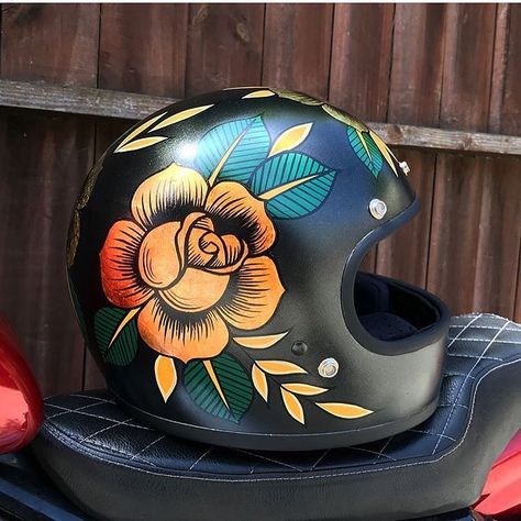 Dang. Loving this paint by @tattoosbytina for @michaellichterphotography show comin' up at the @sturgisbuffalochip @motorcyclesasart seen… Custom Helmet Paint, Bike Helmet Design, Mini Wallpaper, Motorcycle Helmet Design, Cafe Racer Design, Custom Motorcycle Helmets, Helmet Paint, Custom Helmets, Ducati Monster