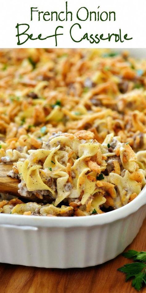 This French Onion Beef Casserole will win hearts all around the dinner table. It is delicious, full of flavor and so comforting! #mealpreprecipe Onion Beef Casserole, French Onion Beef Casserole, French Onion Beef, Crockpot Recipes Beef Stew, Ground Beef Stroganoff, Beef Casserole Recipes, Comfort Food Recipes Dinners, Ground Beef Recipes For Dinner, Beef Casserole