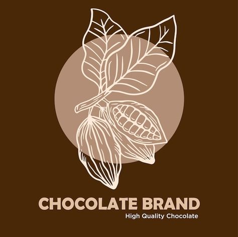 Vector hand drawn logo cacao leaves coco... | Premium Vector #Freepik #vector #cupcake-background #cake-cartoon #cute-cake #cake-icon Vintage Modern Logo, Chocolate Illustration, Cocoa Plant, Round Artwork, Food Vintage, Chocolate Logo, Plant Logos, Fruit Logo, Flower Background Images