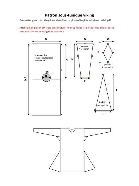 Fichier PDF Patron sous-tunique viking.pdf                                                                                                                                                                                 Plus Kirtle Pattern, Viking Hood, Viking Apron Dress, Mens Garb, Costume Viking, Medieval Pattern, Viking Tunic, Celtic Clothing, Viking Pattern