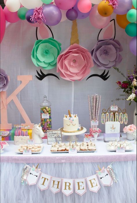 Unicorn Candy Dessert Table Dinosaur Dessert Table, Unicorn Dessert Table, Candy Dessert Table, Unicorn Candy, Unicorn Desserts, Third Birthday Party, Unicorn Birthday Party, Candy Desserts, Toddler Birthday