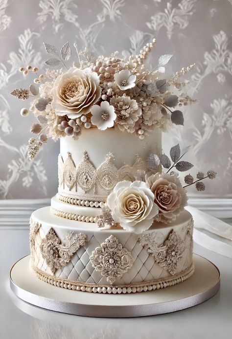 Luxury Cake Design, Glam Wedding Cake, Mafia Wedding, Vintage Glamour Wedding, Three Tier Wedding Cake, Bridgerton Party, Rustic Cupcakes, Fancy Wedding Cakes, Extravagant Wedding Cakes