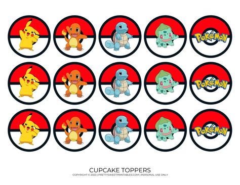 Free Pokemon Party Printables Pokemon Ball Printables Free, Pokémon Cupcake Toppers, Free Pokemon Party Printables, Pokemon Cupcake Toppers Printable Free, Pokemon Template Free Printable, Pokemon Birthday Party Decorations Free Printables, Diy Pokemon Birthday Party, Pokemon Free Printables, Pokemon Cake Toppers Printable