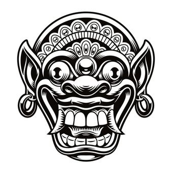 Indonesian Mask, Bali Mask, Balinese Tattoo, Barong Bali, Tato Tradisional, Mayan Tattoos, Borneo Tattoo, Japan Tattoo Design, Black And White Cartoon