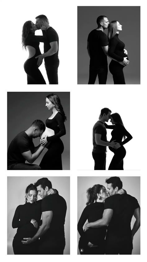 Maternity Photography Black And White Couple, Maternity Photography With Backdrop, Maternity Photography With Partner, Black And White Studio Maternity Shoot, Maternity Picture Ideas With Husband, Baby Bump Photos Monthly, Maternity Photo Shoot Ideas Couples Studio, Maternity Photo Shoot Props, Winter Maternity Photoshoot Ideas