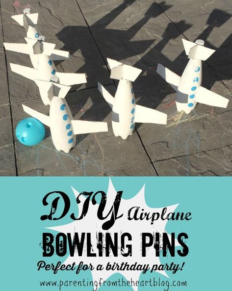 These easy, DIY, toddler friendly, airplane bowling pins are the perfect craft to make with your kids! You can make them for an airplane birthday party, indoor play during the winter, the backyard during summer time, or just as a fun activity while your family is social distancing. Try them today! #crafts #kidscrafts #bowling #airplane #diy #kids Birthday Party Indoor, Preschool Materials, Pilot Retirement, Diy Airplane, Toddler Party Games, Planes Birthday, Aviation Theme, Airplane Crafts, Aviation Museum