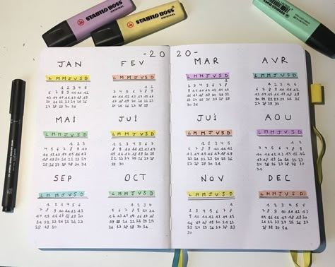 Bujo Year Calendar, Bullet Journal Year Calendar, Bullet Journal Calendar 2023, First Page Bullet Journal, Bullet Journal Year, Journal First Page, Bullet Journal First Page, Bullet Journal Calendrier, Bullet Journal Goals Page