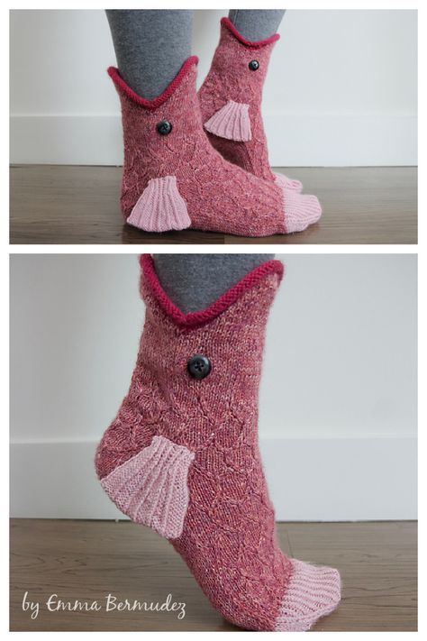 Fish Socks Knitting Pattern, Free Sock Pattern, Sock Patterns Knitting Free, Fish Knitting Pattern, Crochet Socks Free Pattern, Knitted Fish, Socks Free Knitting Pattern, Fish Socks, Knitted Socks Free Pattern