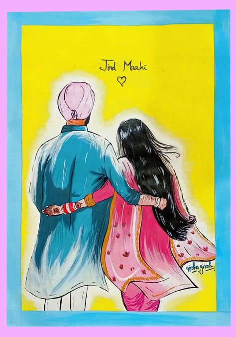 Wedding Card Design Indian, Punjabi Couple, Couple Painting, Wedding Card Design, Wedding Card, Indian Wedding, Wedding Cards, Card Design, Art Gallery