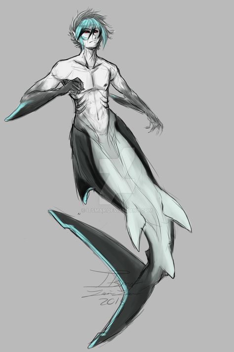 Shark Mermaid, Mermaid Artwork, Mermaid Drawings, Mermaids And Mermen, Creature Drawings, Mythical Creatures Art, Creature Concept Art, Mermaid Art, X Reader