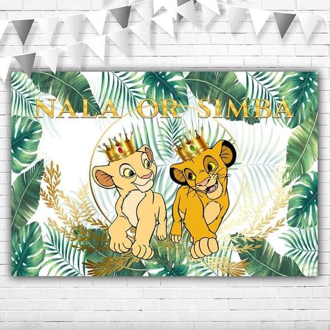 Lion King Backdrop, Gender Reveal Background, Background For Boys, Baby Shower Banners, Gender Reveal Themes, Simba And Nala, Baby Shower Banner, Reveal Ideas, Banner Backdrop