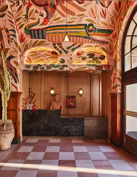 Proper Hotel, Parachute Home, Hotel Project, Kelly Wearstler, Moroccan Design, Reception Desk, Downtown Los Angeles, Hotel Design, American Design