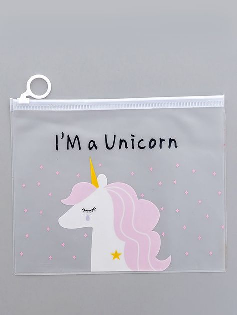 Unicorn Print Clear Pencil Bag -SheIn(Sheinside) Kawaii Pencil Case With Cute Design For Gifts, Unicorn Pouch, Cheap Unicorn Print Bags For Daily Use, Cute Unicorn Print Bags For Everyday, Kids Stationery Set, Unicorn Pouch Pencil Cases, Cute Bags With Unicorn Print, Unicorn Pencil Case, Birthday Return Gifts