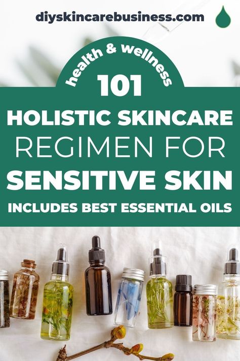 Looking for a new skin care routine to add some glow back into your sensitive skin? I know YOU know that essential oils are part of the answer! This post walks you through best essential oils to use in skin care recipes, other recommended natural skin care ingredients, best foods for dry skin, actionable lifestyle tips, and a complete 'morning to night' holistic sensitive skin care regimen to get you looking and feeling good from the inside out! www.diyskincarebusiness.com Food For Dry Skin, Oil Skin Care Routine, Essential Oil Skin Care, Skin Care Ingredients, Holistic Skin Care, Natural Skin Care Ingredients, Face Care Routine, Skin Regimen, Essential Oils For Skin