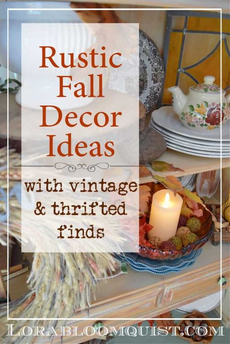 What does collected style mean? This Fall decorated hutch shows how to style vintage and thrifted finds for beautiful harvest decor style. Tips for mixing and matching your accessories for a lovely curated, collected look. #styling #homedecor #homedecorating #staging #fallhutch #falldecor #harvestdecor Vintage Fall Decor Ideas, Vintage Pottery Planters, Vintage Fall Decor, Hutch Decor, Fall Vignettes, Vintage Farmhouse Style, Vintage Thanksgiving, Flea Market Style, Rustic Fall Decor