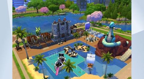 Pool Outside, Sims 4 Gallery, Outside Kitchen, Bath Art, Sims 4 Downloads, Waterpark, Kids Bath, Water Slides, Water Park