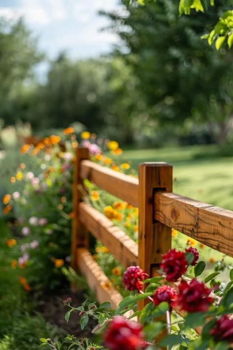 Rustic Ranch Fencing Ideas for Authentic Charm Country House Yard Ideas, Diy Farm Fence Ideas, Split Rail Fence Ideas Rustic Gardens, Wood Pasture Fence, Farmhouse Fence Ideas Front Yards Wood, Farm Style Fencing, Yard Fence Ideas Dogs, Rustic Cedar Fence, Property Fencing Ideas