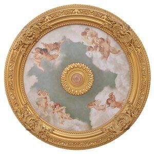 Art Frame Direct Cherub Sky Round Chandelier Ceiling Medallion | Wayfair Architectural Ceiling, Plain Ceiling, Chandelier Installation, Red Ceiling, Accent Ceiling, Gold Brocade, Flush Mount Ceiling Fan, Round Chandelier, Ceiling Medallion