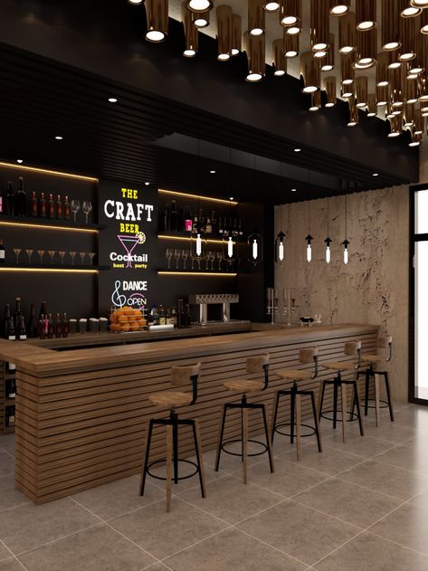 Lounge And Restaurant Design, Restobar Ceiling Design, Bar Colours Interior Design, Aesthetic Bar Design, Hotel Bar Design Modern, Local Bar Interior Design, Bar And Grill Interior Design, High End Bar Design, Cafe And Bar Design